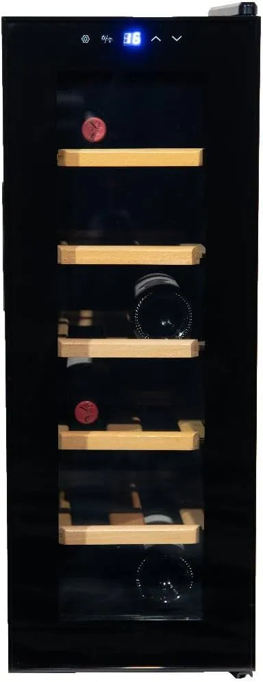 Vinata, Vinskabe, Vinkøleskab med sort dør - 12 flasker, Sort, 18 g, 273mm, 550mm, 742mm