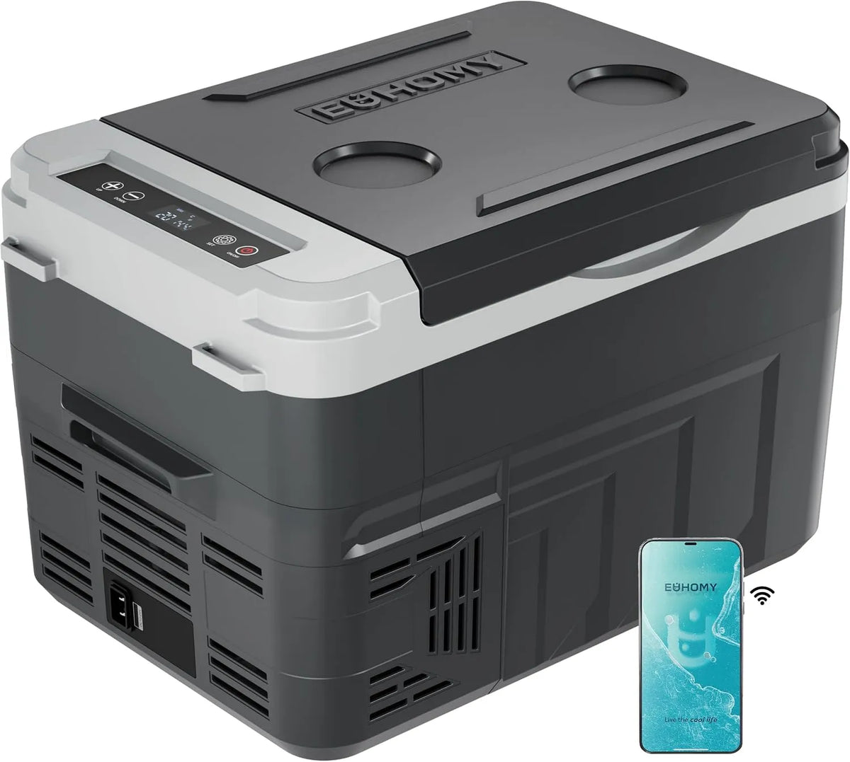 EUHOMY 100-240V 12/24V, Køleskabe, kompressor køleskab kasse 15L, køleskab kasse bil med APP kontrol, 20 ° C ~ 20 °, Hvid, 240V, 24V, 15L