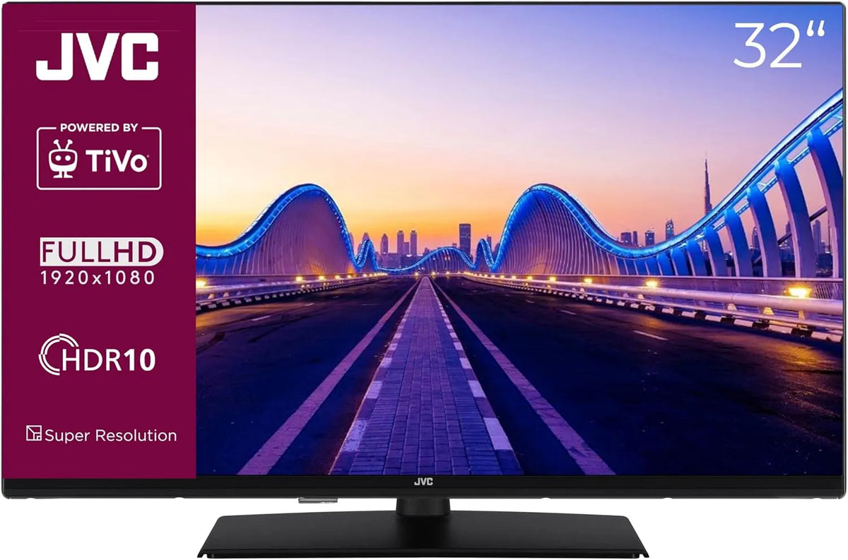 JVC LT-32VF5355, Bærbare TV'er, TV 32 tommer Smart TV drevet af TiVo (Fuld HD, HDR, tredobbelt tuner, 6 måneder, Sort, 32V, Full HD