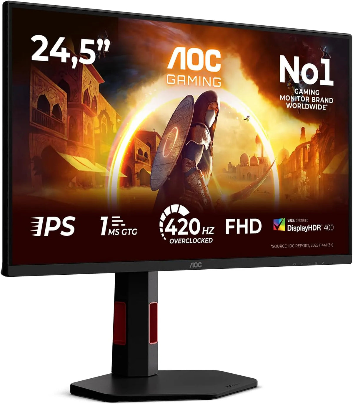 AOC 25G4KUR 0.5ms, Skærme, 25 tommer FHD USB Hub Gaming Monitor, 420Hz, Fast IPS Panel, GtG, HDR400, G- Sync, Sort, 25G, 1920x1080, 2X 2