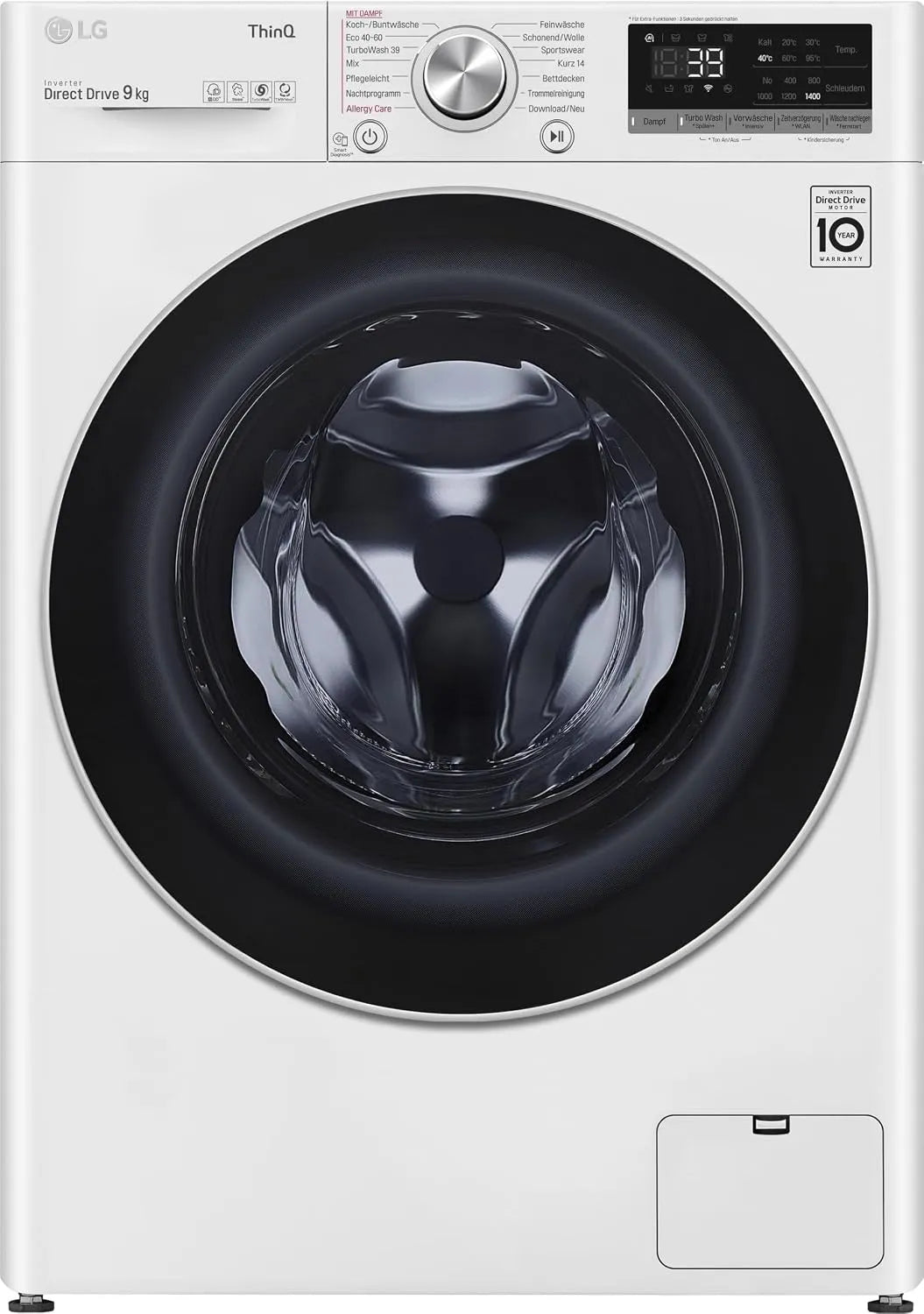 LG F4WV709P1E, Vaskemaskiner, vaskemaskine (9 kg, energi klasse A, 1.400 rpm) med AI Wash (AI DD), TurboWash, Hvid, 4W, 9 kg, 1.400 rpm, 4 v