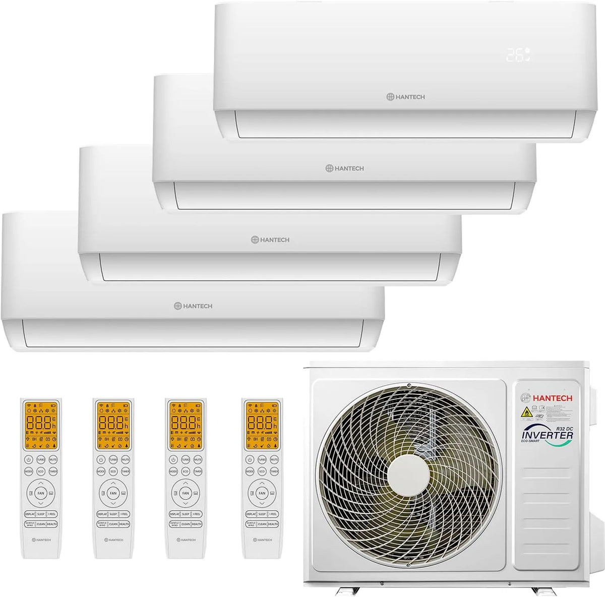 HANTECH, Split-klimaanlæg, Multisplit aircondition med 4x 9000 BTU indendørs WIFI-enhed og 32000 BTU, Hvid, 4x 9000, 32000 BTU, 9000 BTU