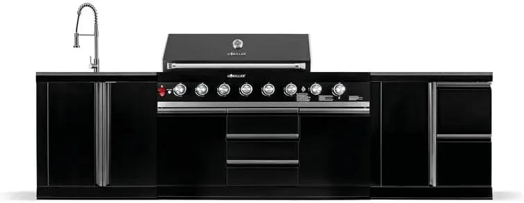 GORILLER, Propangrills, ® BLACKBACK M4 Udendørs køkken, XXL gaskromat med vask, ekstra arbejdsflade og, Sølv / sort, 8mm, 82 x 46 cm, 30, 2 kW