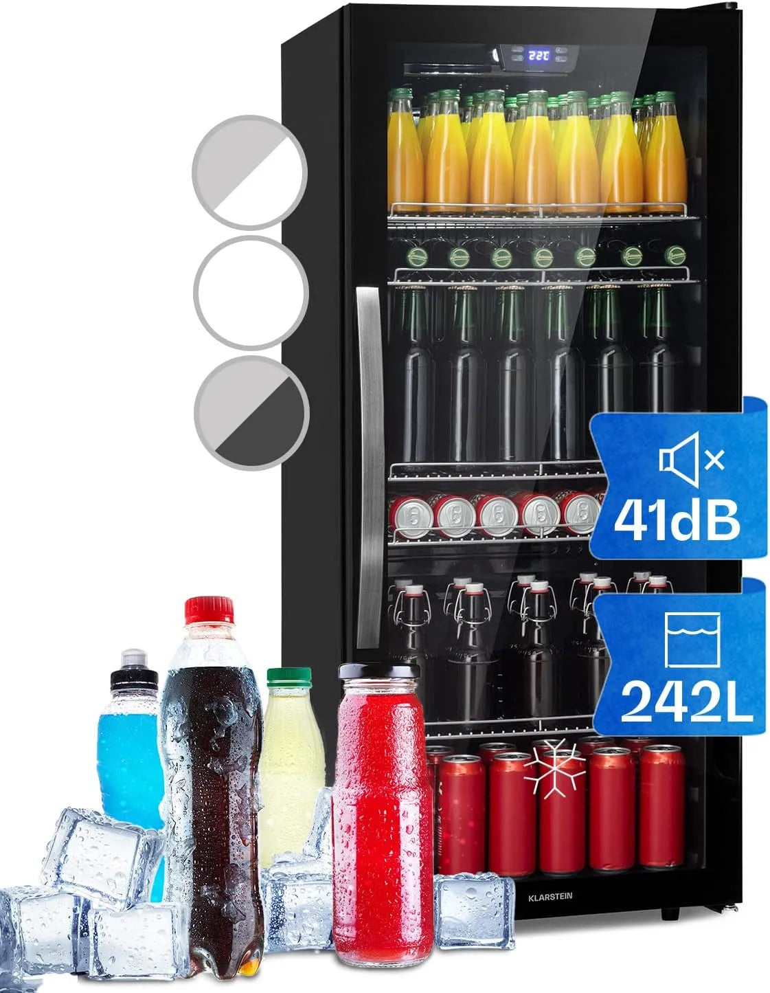Klarstein, Drikkevarekøleskabe, Beersafe Beversafe Køleskab 242 L - Køleskab med glasdør, sort, 242 L, 38 dB, 55 x 129, 5 x 60 cm