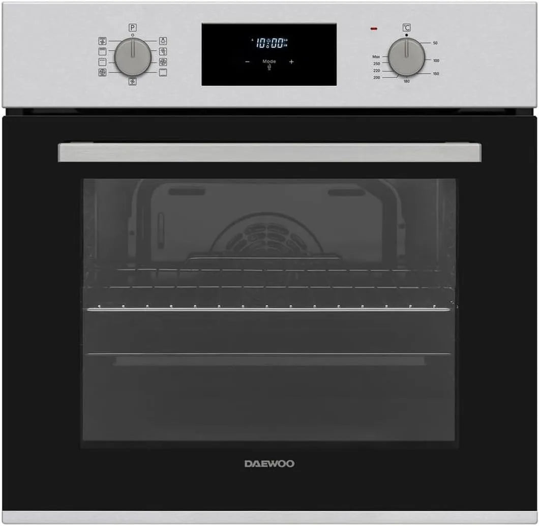 Daewoo, Ovne, build- in ovn, varm luft, 9 funktioner, pizza funktion, AntiFingerPrint, Sort / sølv, 60cm, 69 l, 0, 87 kW, 79 kW