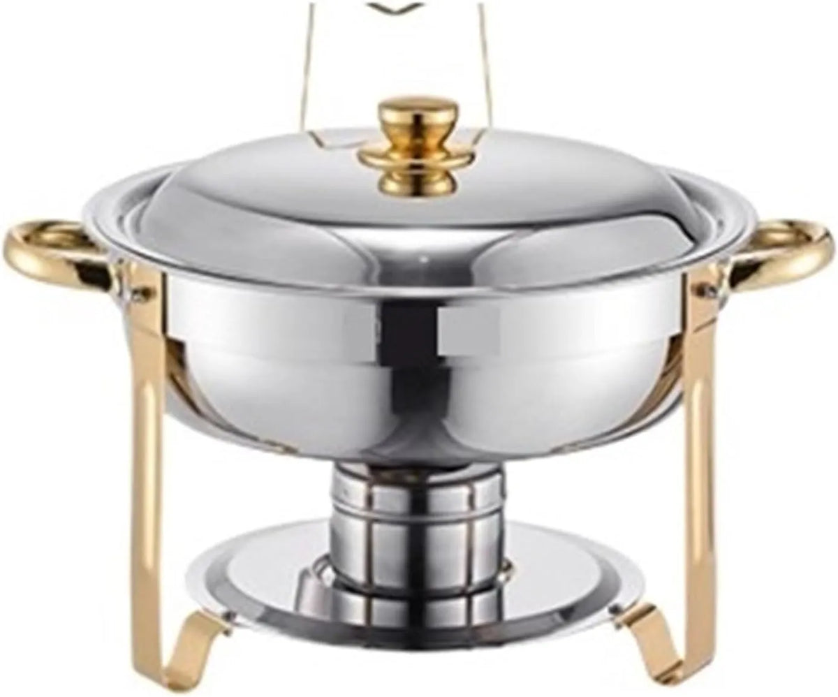 TRDEWR, Varmeplader og madvarmere, Chafing Dish Buffet sæt, rustfrit stål Chafer, Round Catering Heater Server til, Sølv / guld, 1W, 6V