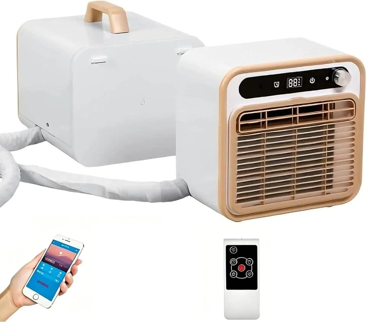 GIOFEOIK, Mobile klimaanlæg, Bærbar aircondition, 5000 BTU, uden installation, lydløs split enhed med Wi- Fi, Hvid, 40 dB, 13 kg