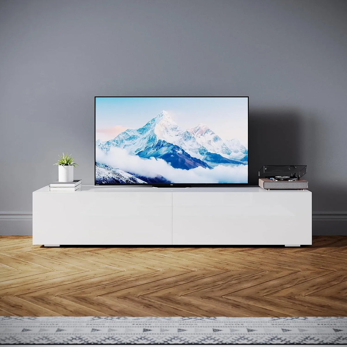 SONNI, TV-borde og lowboards, Lowboard, 160x40x30cm, Hængende / stående, med 2 Foldedørskasse, Hvid, 160x35x30cm, 240 mm
