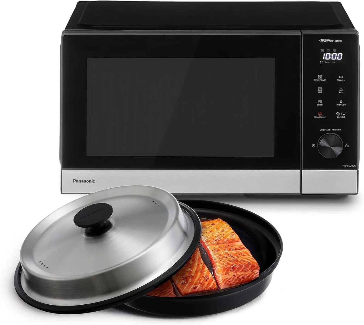 Panasonic NN-GD38QSEPG, Mikrobølgeovne med grill, NN- 29L Grill Mikrobølgeovn med Steam + Pot, 1000 W, Automatisk optøning, Sort / sølv