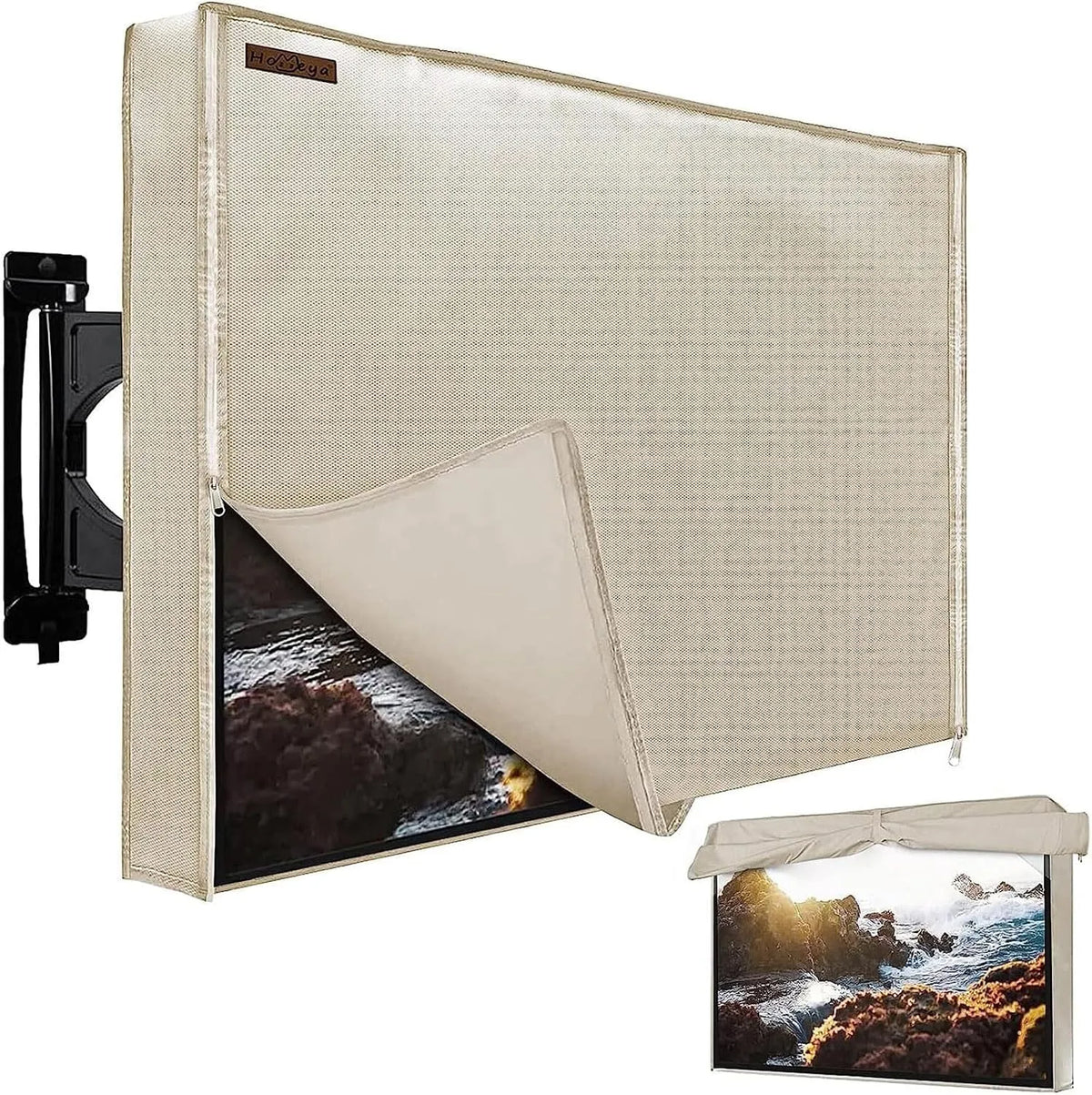 HOMEYA 600D, Skærmbeskyttelse til TV, Udendørs TV Cover 80- 85 inches, Heavy Duty Vandtæt & vejrfast TV skærm, Sort, 85 inch, 190 cm, 114 cm