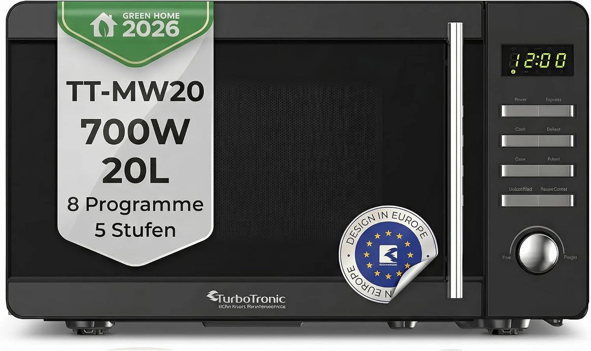 TurboTronic By Z-LINE TT-MW20, Multifunktionelle mikrobølgeovne, TurboTetron- Digital mikrobølgeovn, Sort / sølv, 700 W, 20L, 1150W