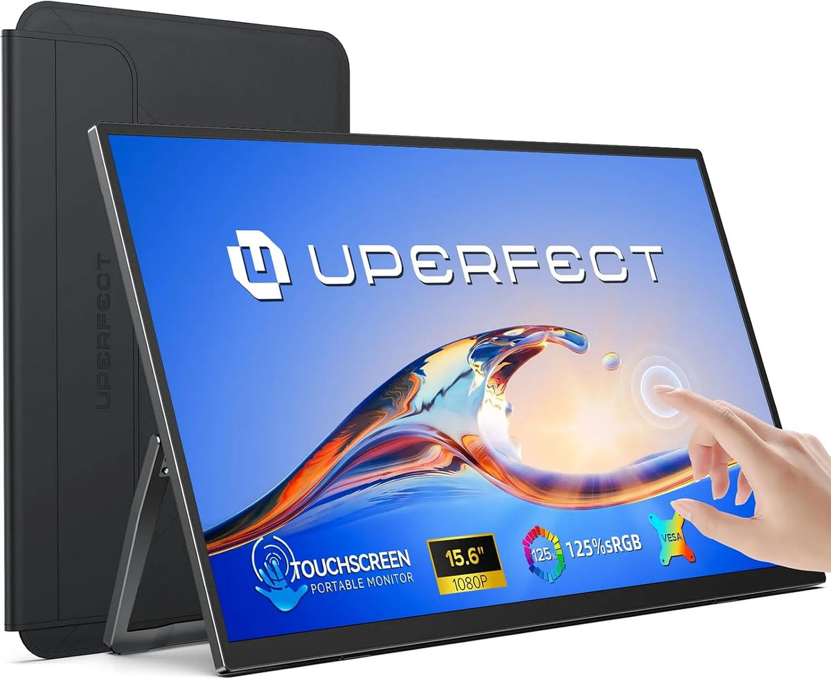 UPERFECT 1080P, Skærme, UPERFEKT Portable Monitor Touch skærm 15.6 '125% sRGB 2000: 1 mat, Sort, 15.6 ', 0, 23 inch, 24 inch, 2 V