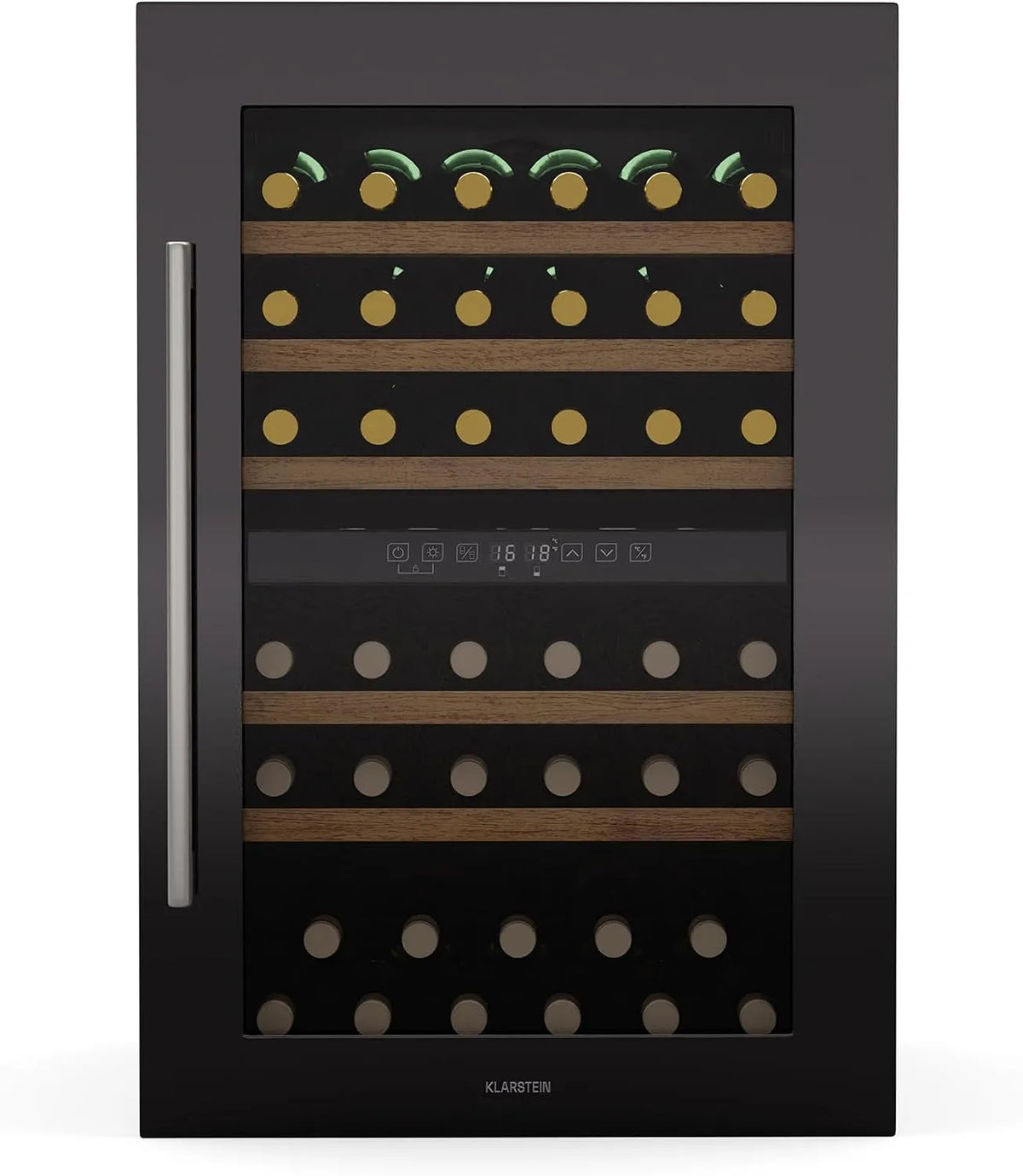 Klarstein R600a, Vinskabe, Vinsider 57 Duo Vin Køleskab 2 Zoner - 57 Flasker, 5-22 ° C, Stille 38 dB, Sølv, 38 dB, 22 g, 143 l, 59 x 56