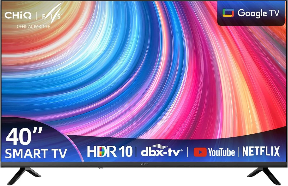 CHiQ HDR10, TV'er, 40 tommer Google TV, Fuld HD, & HLG, Kompatibel med Apple AirPlay, Sort, 101, 6 cm, 40', 7, 2 cm, 71, 8 mm
