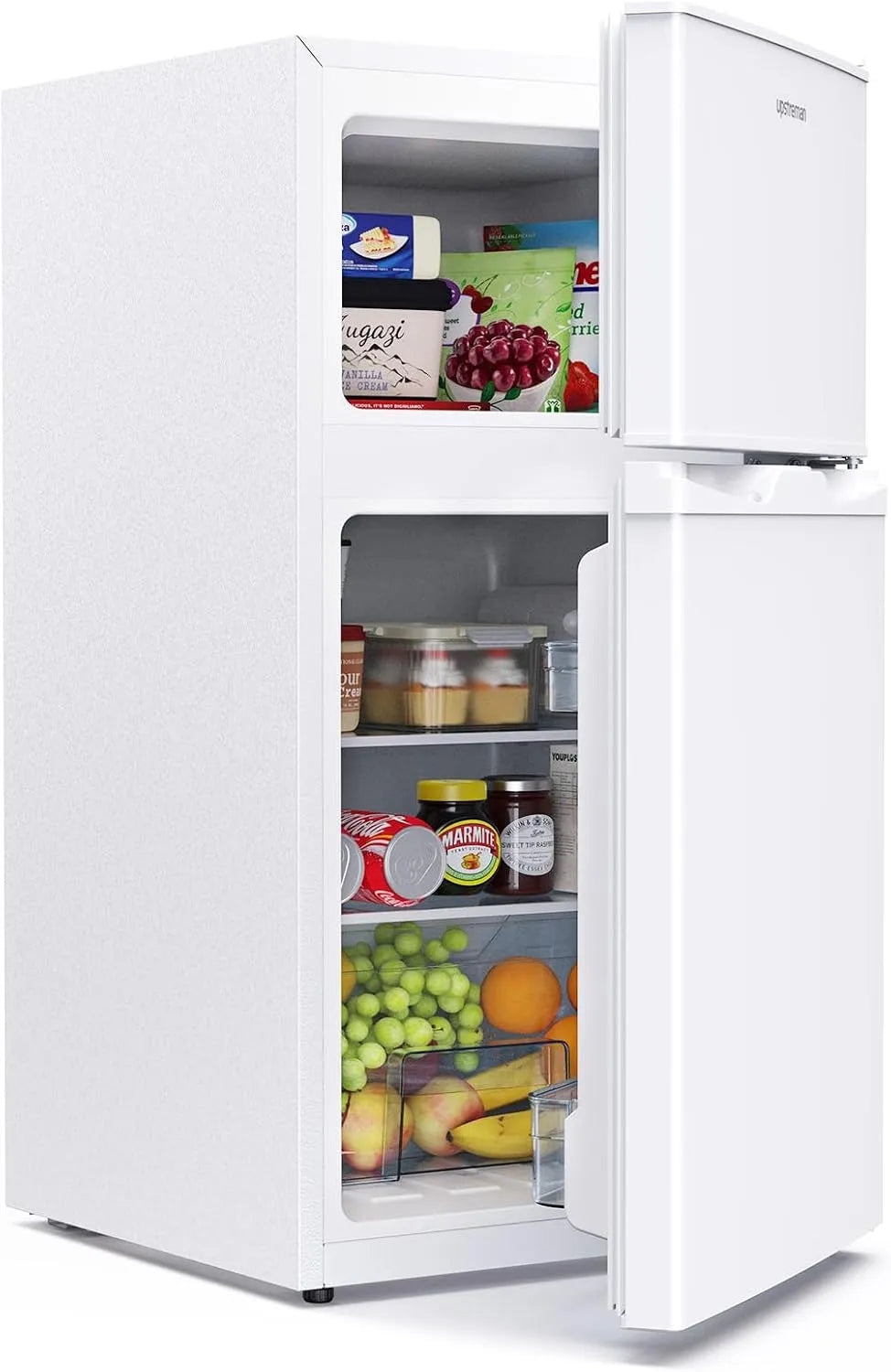 Upstreman TM84, Køle-/fryseskabe, 84L køleskabe-fryser kombination, 39 dB rolige & LED belysning, hvid, 84L, 39 dB