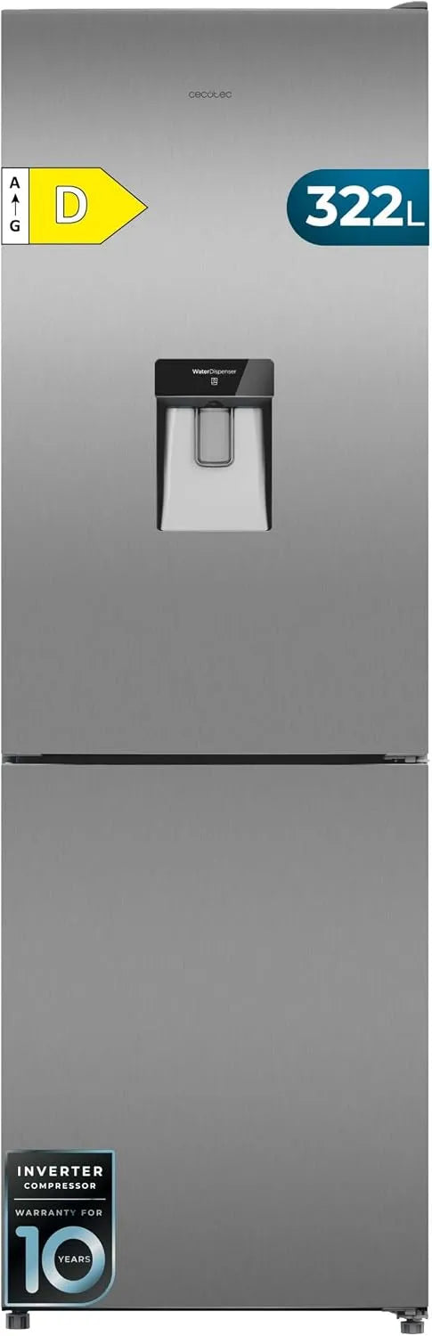 Cecotec 322i, Køle-/fryseskabe, Kombineret køleskab med vanddispenser 322L Bolero CoolMarket Combi 3222 WD Inox, Sølv, 322L, 3222 W, 185, 5 cm