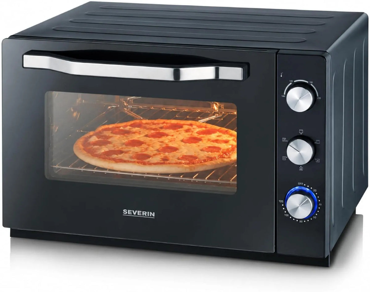 SEVERIN, Miniovne, XXL ovn med cirkulerende luft, pizza sten og roterende skewer, 60 L, 2200 W, Sort, 30 cm, 4G