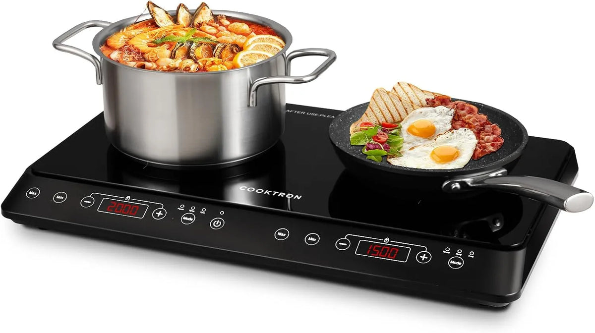COOKTRON 3-Stunden-Timer, Kogeplader, induktion hob 2 plader Mobile, 3500W dobbelt induktion hotplate med 6, Sort, 3500W